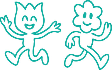 Vector logo design template and graphic elements for advertising, branding, posters and banners, funny cartoon illustrations with smiling characters and mascot, abstract stickers and line icons