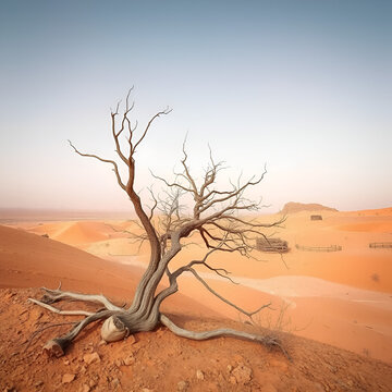 view from Nature and landscapes of dasht e lut or sahara desert with rotten tamarisk tree . Middle East desert