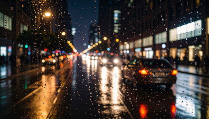 Obraz premium realistic rain effect on the glass on faded background. Generated Image