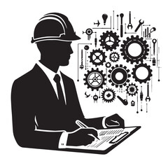 Black Engineering Silhouette Vector, High Quality Illustration on White Background