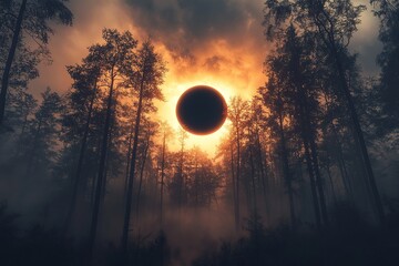 A fairytale forest during a solar eclipse