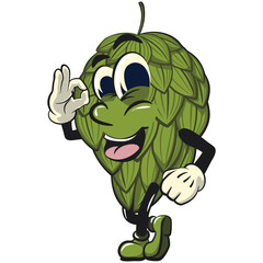 vintage hops vektor illustration mascot character dancing while giving the okay sign, work of hand drawn