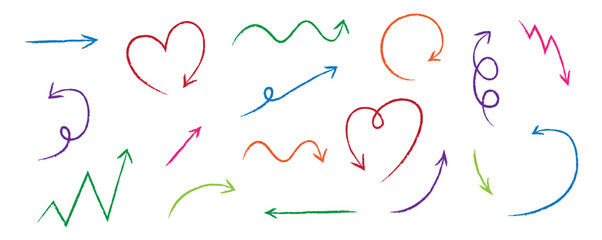 set of simple handdrawn arrows isolated vector illustration