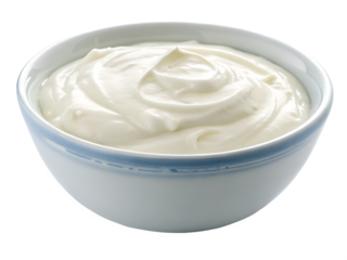 Bowl of plain greek yogurt with a smooth surface | High-Quality Dairy & Egg Food Image on White Background.