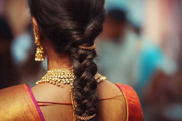 wedding women's braid hairstyle. indian wedding. hairs decorations. Hairs Finery, trappings