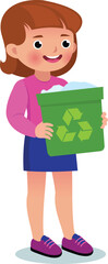 Smiling Girl Holding a Recycling Bin
