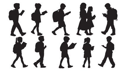 Kids Walking School Silhouettes