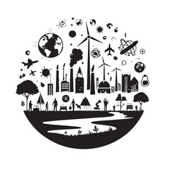 Obraz premium Black Environmental Science Silhouette Vector, High Quality Illustration on White Background