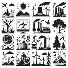 Obraz premium Black Environmental Science Silhouette Vector, High Quality Illustration on White Background