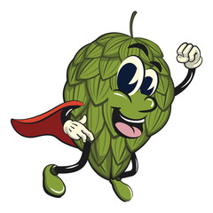 vintage hops vektor illustration mascot character as flying superhero wearing a robe, work of hand drawn © mickyRAWjecky