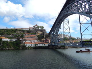 Fototapeta premium porto, portugal - panoramic view of the city and the douro river bridge in the old