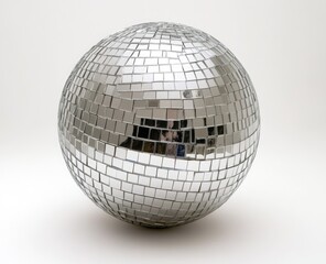 Shiny, reflective disco ball sphere against a plain white background