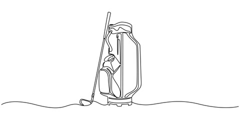 Golf bag continuous one line drawing. Single line art illustration of golf equipment. Editable vector, Golf bag continuous line. Continuous one line drawing golf bag. Golf, bag  concept. Single line