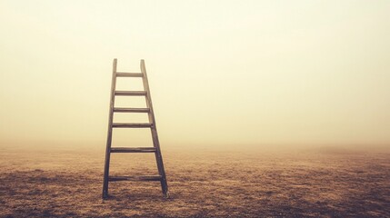 Single ladder standing upright on neutral background, symbolizing growth, ambition, and upward movement in a minimal conceptual setting.