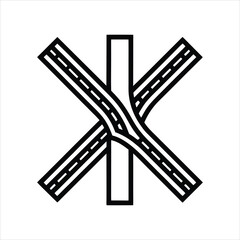 Road Junction Icon Line Art Vector Illustration