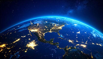 Night view of North America from space.