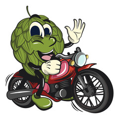 vintage hops vektor illustration mascot character riding a big motorcycle, work of hand drawn