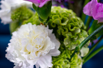 Beautiful bouquet featuring white and green flowers in spring