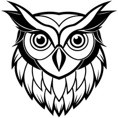 Eagle owl with wings perched on a branch in a cute cartoon vector style