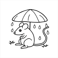  Whimsical Mouse Sitting Under Mushroom Clipart