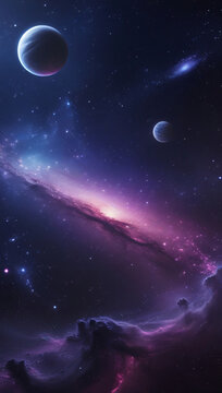Ultra-realistic deep space background. High-resolution scene of the cosmos with stars, galaxies, glowing nebulae, and distant planets