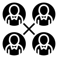 Team Structure - Glyph Black Fill Silhouette - Four user icons in a structured layout — symbolizes organizational structure or teamwork in business