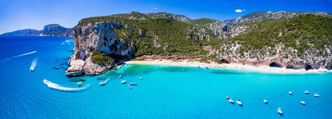 Gordijnen Best and most beautiful beaches of Sardegna island (Italy) - Cala Luna in gulf of Orosei a spectacular national park, Aerial panoramic drone view of white sandy beaches and turquoise sea © Freesurf