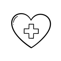 Obraz premium Heart with medical cross symbol. Simple line art heart icon with plus sign inside. Heart and cross illustration perfect for healthcare branding. This heart symbol is ideal for medical brochures and h