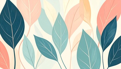 Pastel Leaves Abstract Background.