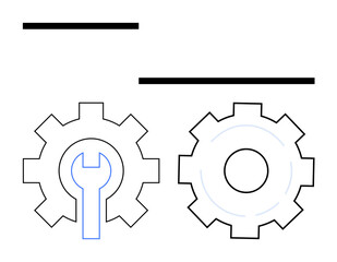 Two gear graphics, one with a wrench symbolizing tool usage and maintenance. Ideal for themes thumbs up settings, repair, optimization, engineering, support, machinery, and a simple landing page