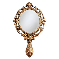 Hand mirror with ornate frame isolated on white background
