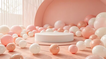 Fototapeta premium Pastel color product display with spheres and modern minimalist podium for presentation
