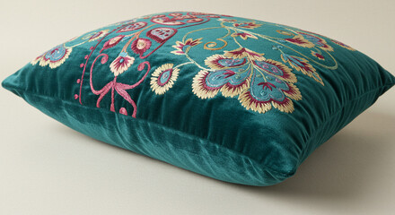 Almofada verde de veludo bordado boho decoração de casa sofá cama design de interiores 