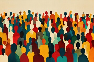 Large crowd of diverse people, stylized silhouettes