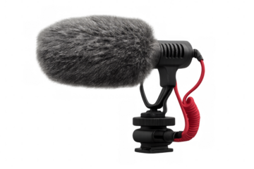 Directional microphone with windshield and shock mount on transparent background