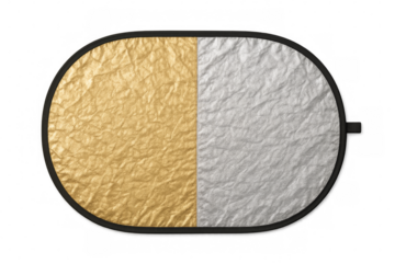 Gold and silver collapsible reflector on transparent background