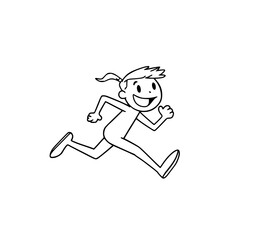 Dynamic Movement: A cartoon outline of a person in a sprinting position, with flowing hair and a determined expression, exemplifying energy and motion. 