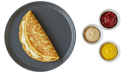 Isolated Pancake with Sauces