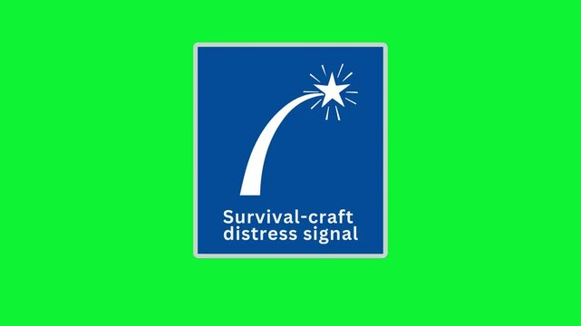 4K Survival Craft Distress Signal IMO Safety Sign Green Screen Video Maritime Emergency Pyrotechnics & Rescue Flare Locator for Ship & Liferaft Safety Video, Chroma Key