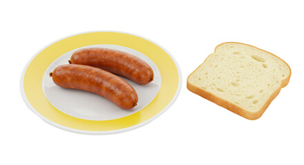 Isolated Sausages and Bread Slice