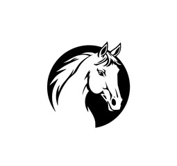 Equestrian Majesty: A majestic horse head silhouette, representing power, elegance, and grace, set against a stark black background, evoking a sense of strength and sophistication. 