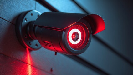 red light on the wall, red laser scanner, depicted as a 3 d render, scientific depiction, glowing mechanical eye camera, strobe and laser lights, red laser, an illustration, laser turret, holographic