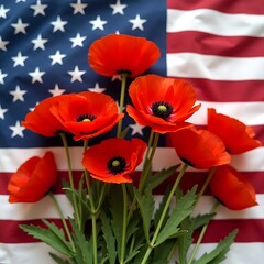 Obraz premium Poppy bouquet with US flag