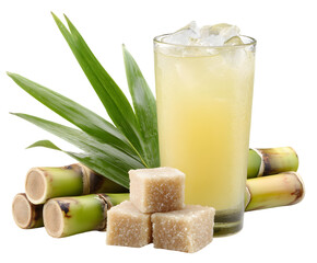 Fresh Sugarcane Juice with Cane Stalks and Brown Sugar