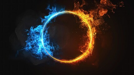 Bright and colorful 3D neon rings with glowing light and smoke effects.