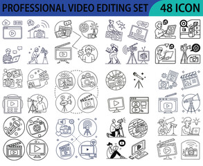  Line Icons for Video Editing vector – Ideal for Web and Mobile Interfaces. Professional Vector Set