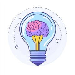 Brain inside a lightbulb, concept of idea