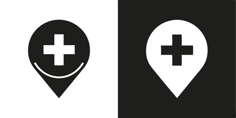 Obraz premium Black and white vector illustration of a cross, a medical aid symbol or plus sign for hospital and first aid