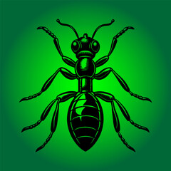 Detailed Ant Crawling on Flower Black and White Outline Line Art Drawing Engraved Style of an ant, ideal for educational materials, nature-themed projects, insect studies, and children's books.