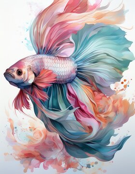 Majest&auml;tischer Kampffisch &ndash; Aquarellkunst in Pastellfarben